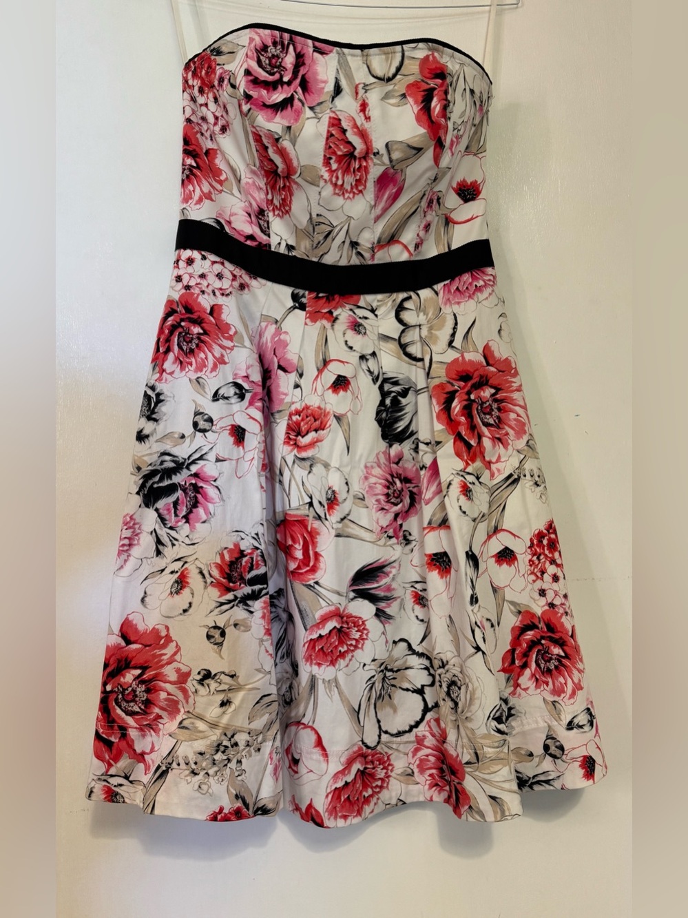 White House Black Market (WHBM) Strapless Floral Fit & Flare Dress Size 8